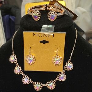 Monet Gold and Pink Heart Jewelry Set